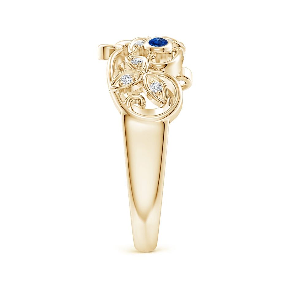 2mm AAA Vintage Style Blue Sapphire and Diamond Flower Scroll Ring in Yellow Gold side-2