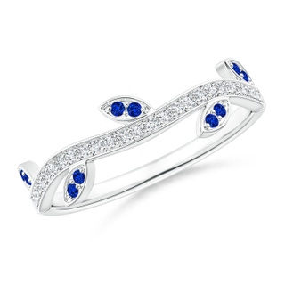 1.1mm AAAA Blue Sapphire Vine and Leaf Curved Wedding Band in White Gold