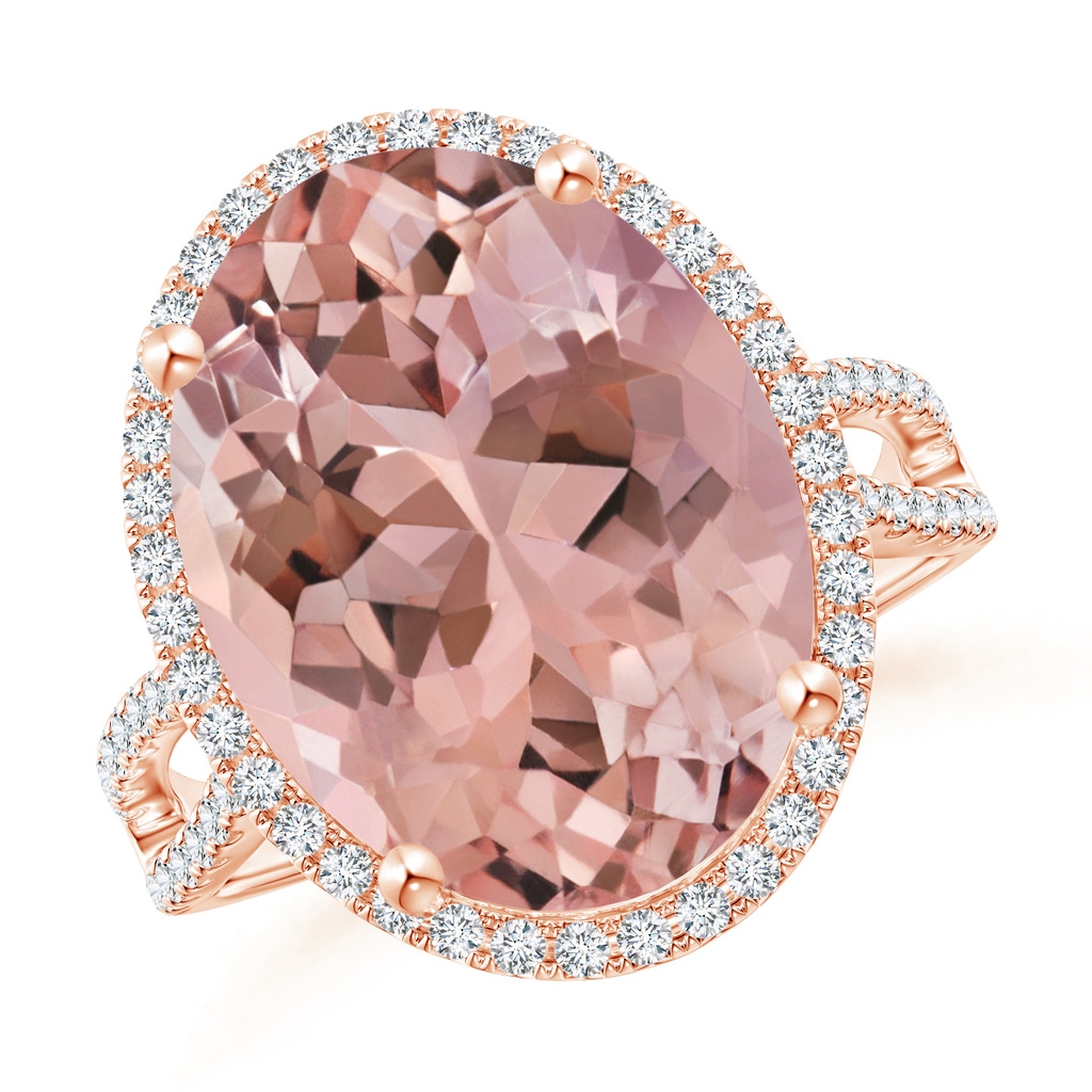 16x12mm AAAA Oval Morganite Cocktail Ring with Diamond Halo in 18K Rose Gold