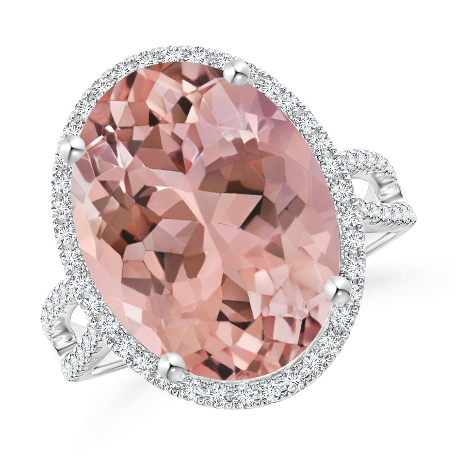 16x12mm AAAA Oval Morganite Cocktail Ring with Diamond Halo in 18K White Gold 