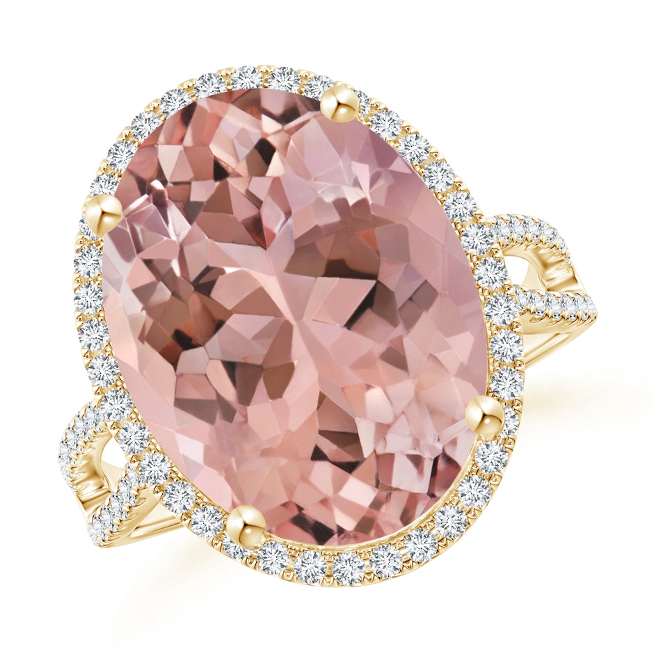16x12mm AAAA Oval Morganite Cocktail Ring with Diamond Halo in 18K Yellow Gold 