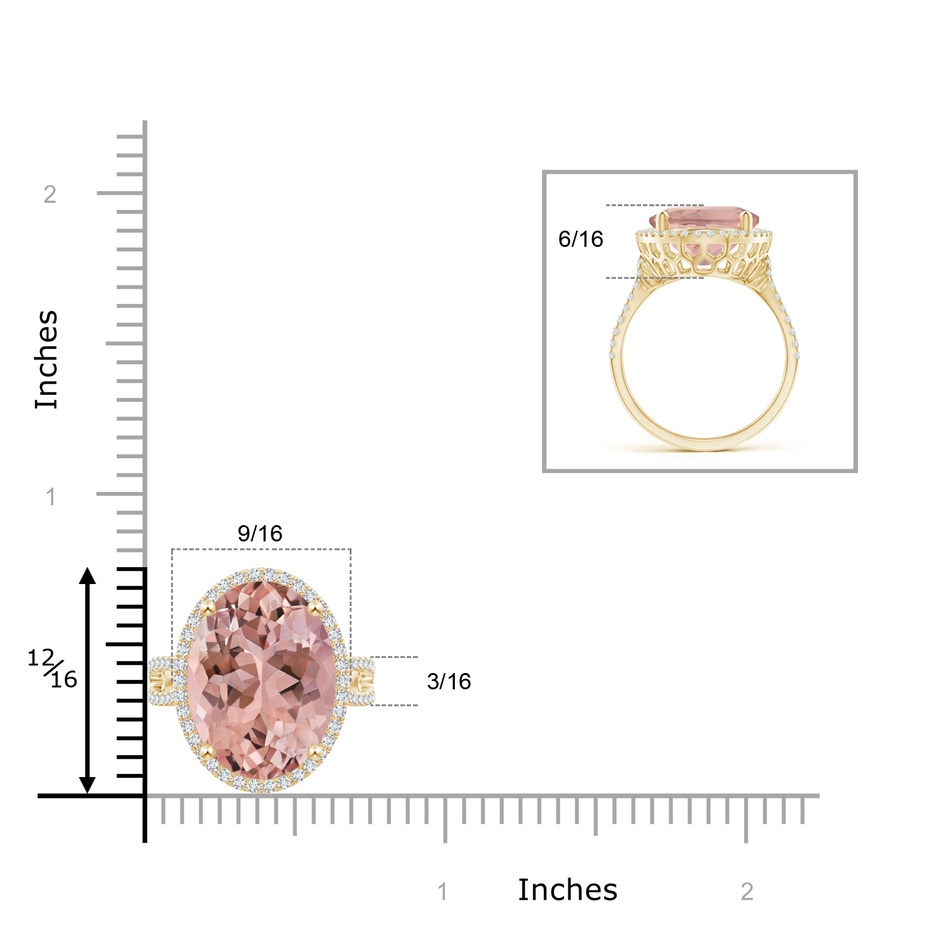 16x12mm AAAA Oval Morganite Cocktail Ring with Diamond Halo in 18K Yellow Gold product image