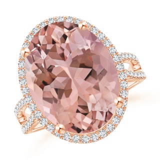 16x12mm AAAA Oval Morganite Cocktail Ring with Diamond Halo in Rose Gold