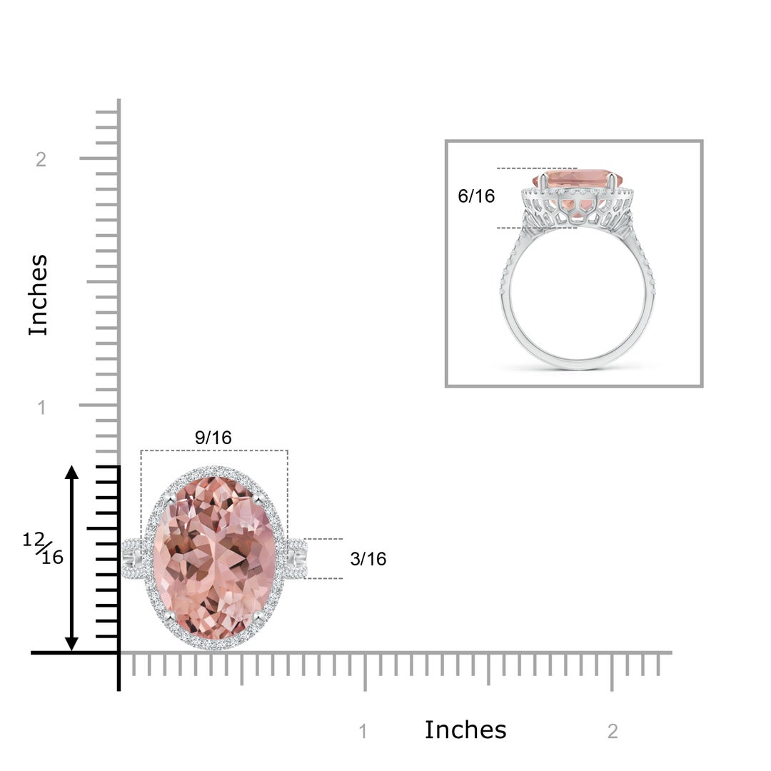 16x12mm AAAA Oval Morganite Cocktail Ring with Diamond Halo in White Gold - ruler