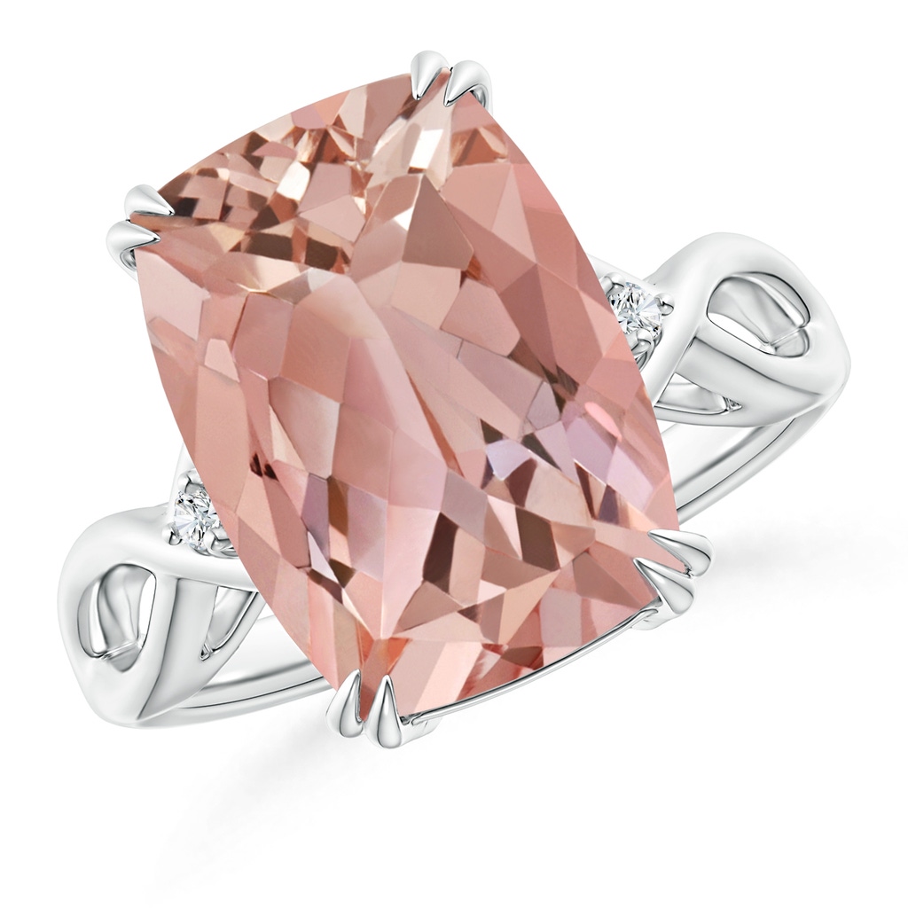 14x10mm AAAA Cushion Morganite Crossover Ring with Diamond Accents in P950 Platinum