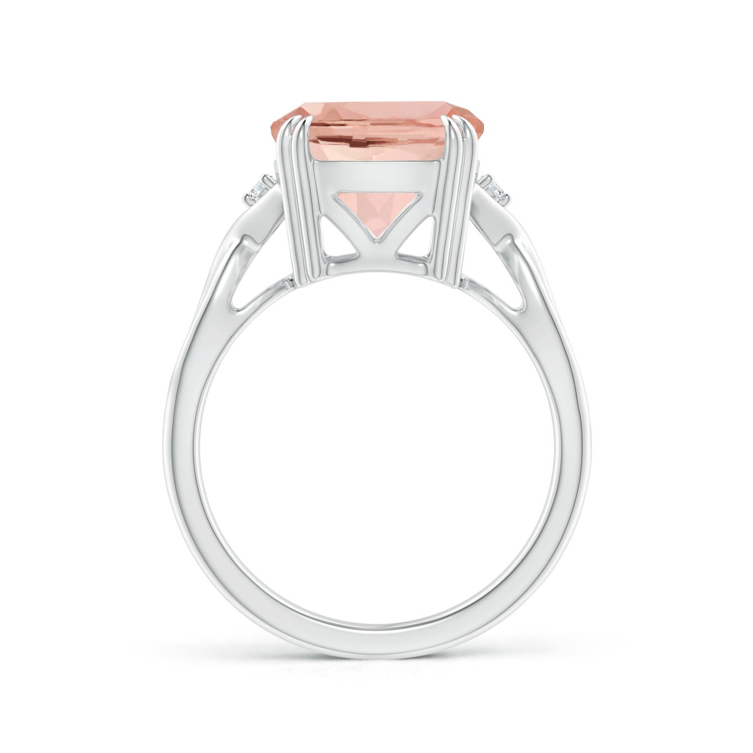14x10mm AAAA Cushion Morganite Crossover Ring with Diamond Accents in P950 Platinum - side 1