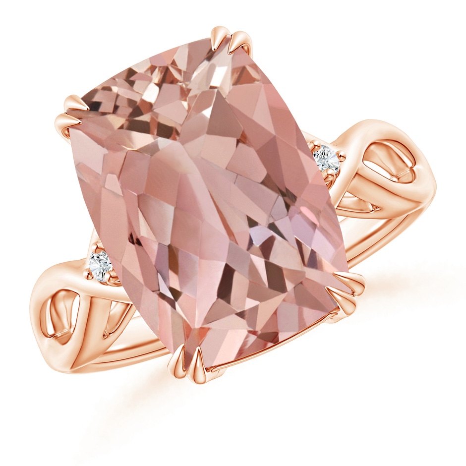 14x10mm AAAA Cushion Morganite Crossover Ring with Diamond Accents in Rose Gold 