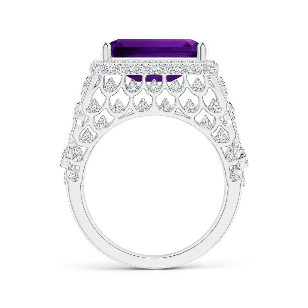 12.10x10.11x7.06mm AAA GIA Certified East West Emerald-Cut Amethyst Cocktail Ring with Diamonds in 18K White Gold - side 199