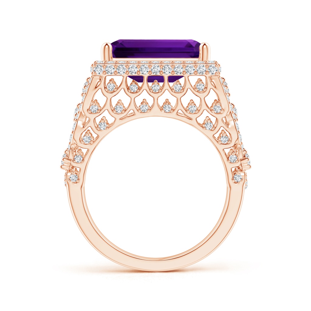 12.10x10.11x7.06mm AAA GIA Certified East West Emerald-Cut Amethyst Cocktail Ring with Diamonds in Rose Gold - side 199