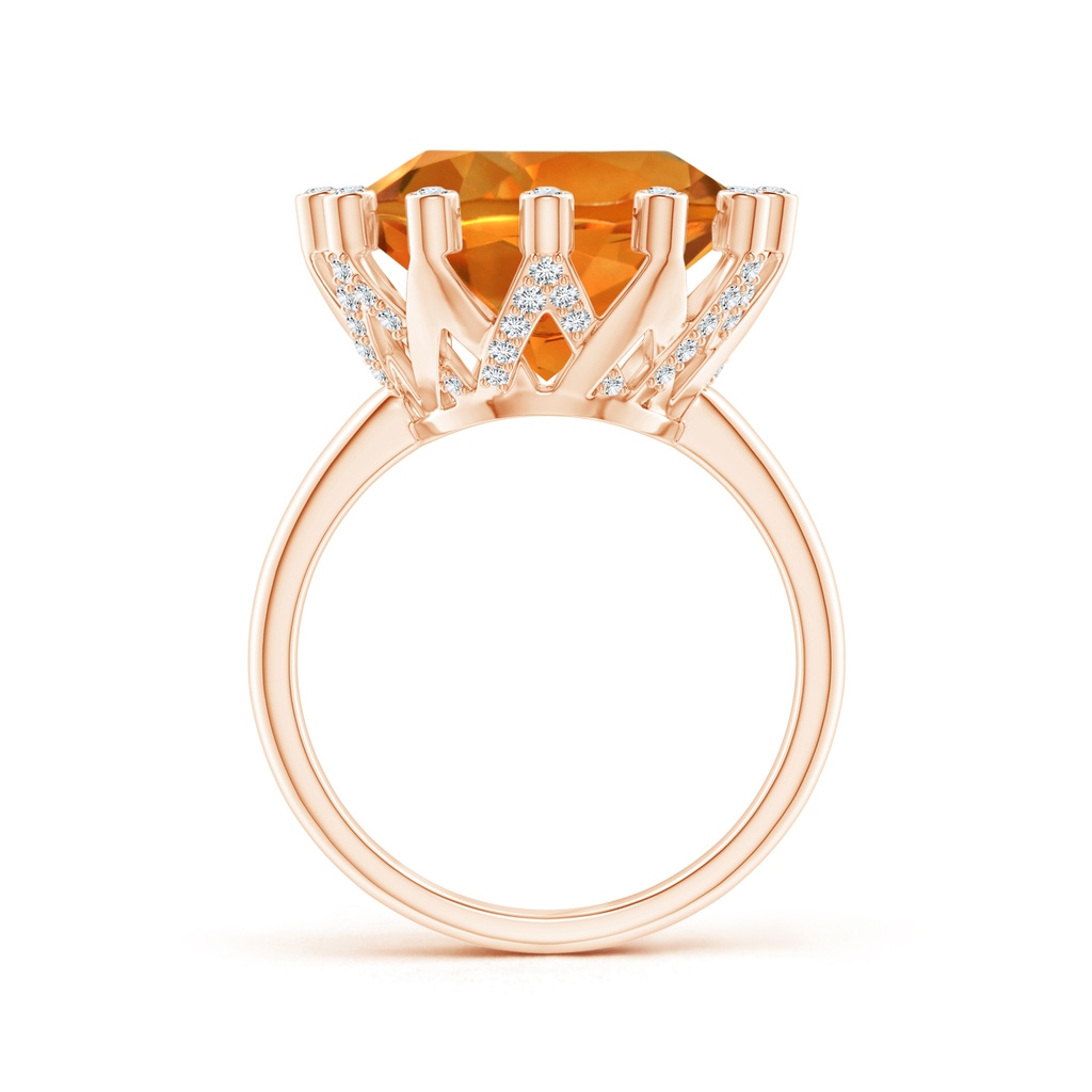 14mm AAAA Round Citrine Ring with Bezel Set Diamond Accents in Rose Gold Product Image