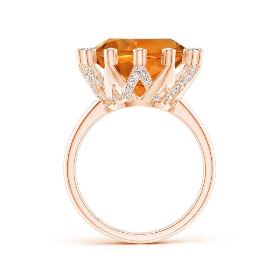 14mm AAAA Round Citrine Ring with Bezel Set Diamond Accents in Rose Gold product image