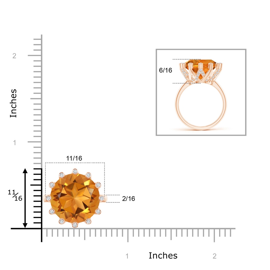 14mm AAAA Round Citrine Ring with Bezel Set Diamond Accents in Rose Gold product image