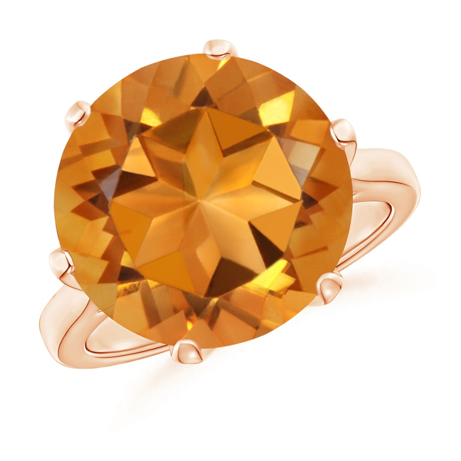 14mm AAAA Six Prong-Set Round Citrine Cocktail Ring in Rose Gold 