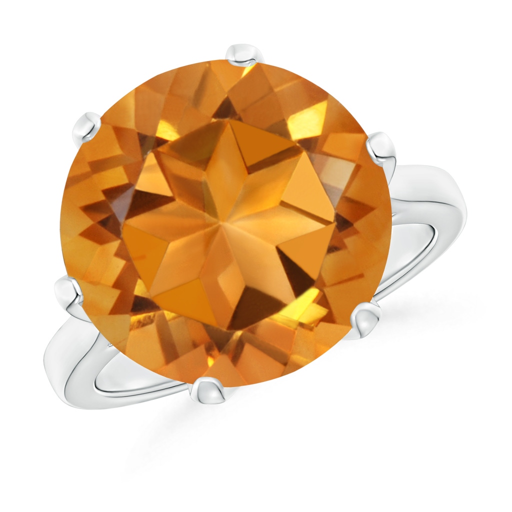 14mm AAAA Six Prong-Set Round Citrine Cocktail Ring in White Gold