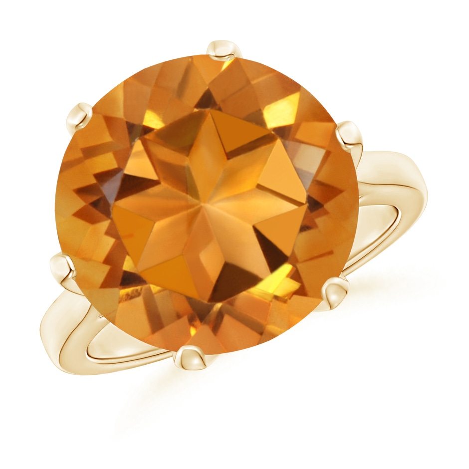 14mm AAAA Six Prong-Set Round Citrine Cocktail Ring in Yellow Gold 