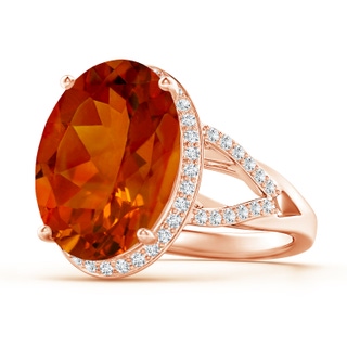 16.06x12.11x8.25mm AAAA GIA Certified Citrine Split Shank Ring with Diamond Accents in 18K Rose Gold