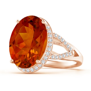 16.06x12.11x8.25mm AAAA GIA Certified Citrine Split Shank Ring with Diamond Accents in 9K Rose Gold