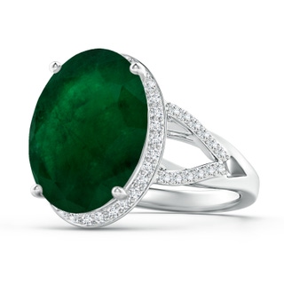 15.67x12.43x7.82mm AA GIA Certified Emerald Split Shank Ring with Diamond Accents in 18K White Gold