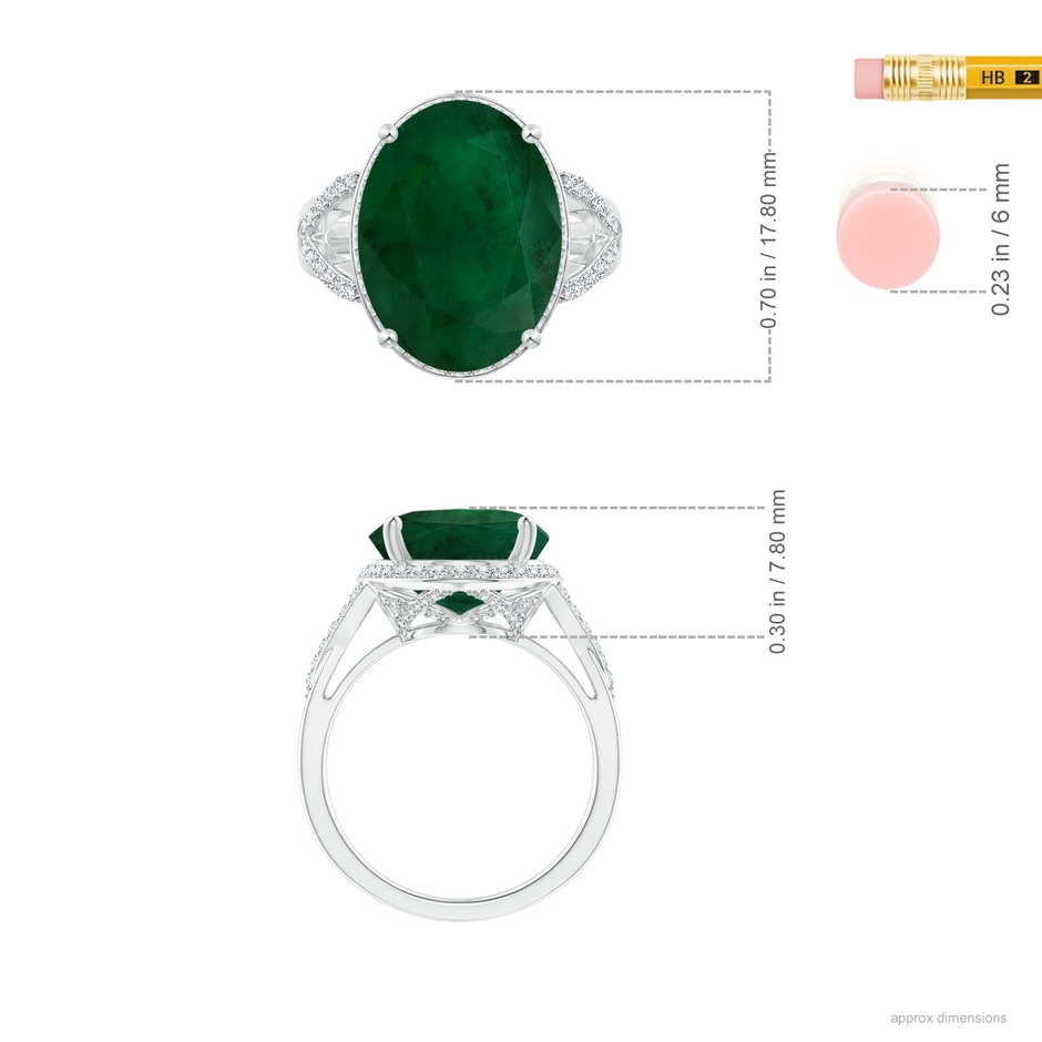 15.67x12.43x7.82mm AA GIA Certified Emerald Split Shank Ring with Diamond Accents in 18K White Gold ruler