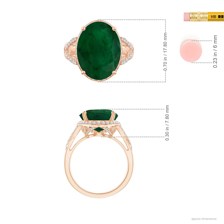 15.67x12.43x7.82mm AA GIA Certified Emerald Split Shank Ring with Diamond Accents in Rose Gold ruler