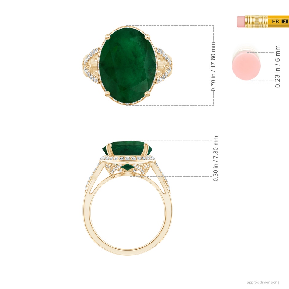 15.67x12.43x7.82mm AA GIA Certified Emerald Split Shank Ring with Diamond Accents in Yellow Gold ruler