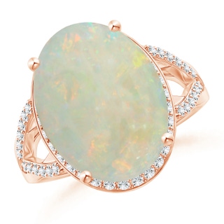 16.15x12.00x4.00mm AAA GIA Certified Opal Split Shank Ring with Diamond Accents in 10K Rose Gold