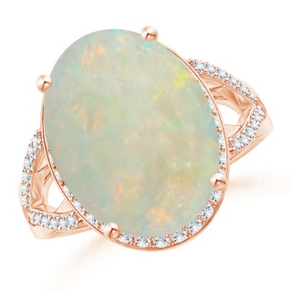 16.15x12.00x4.00mm AAA GIA Certified Opal Split Shank Ring with Diamond Accents in 9K Rose Gold