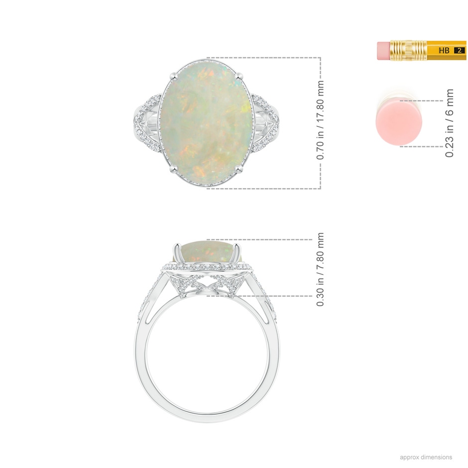 16.15x12.00x4.00mm AAA GIA Certified Opal Split Shank Ring with Diamond Accents in White Gold ruler