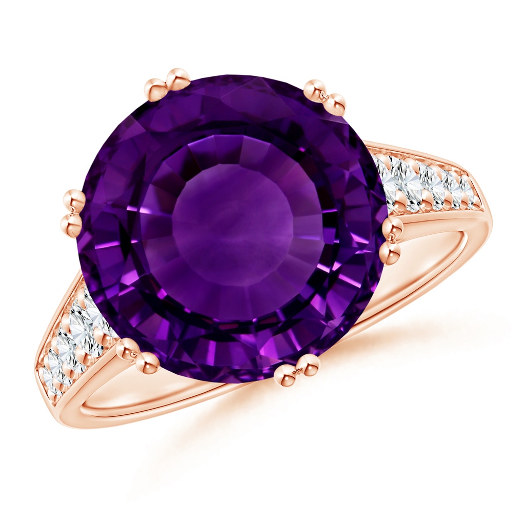 14.79-14.98x8.92mm A GIA Certified Round Amethyst Cocktail Ring with Diamonds in 10K Rose Gold