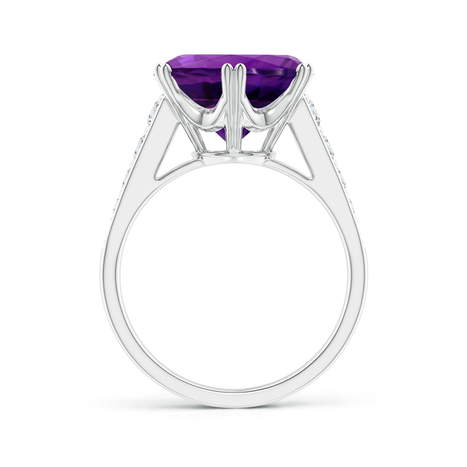 14.79-14.98x8.92mm A GIA Certified Round Amethyst Cocktail Ring with Diamonds in White Gold - side 2