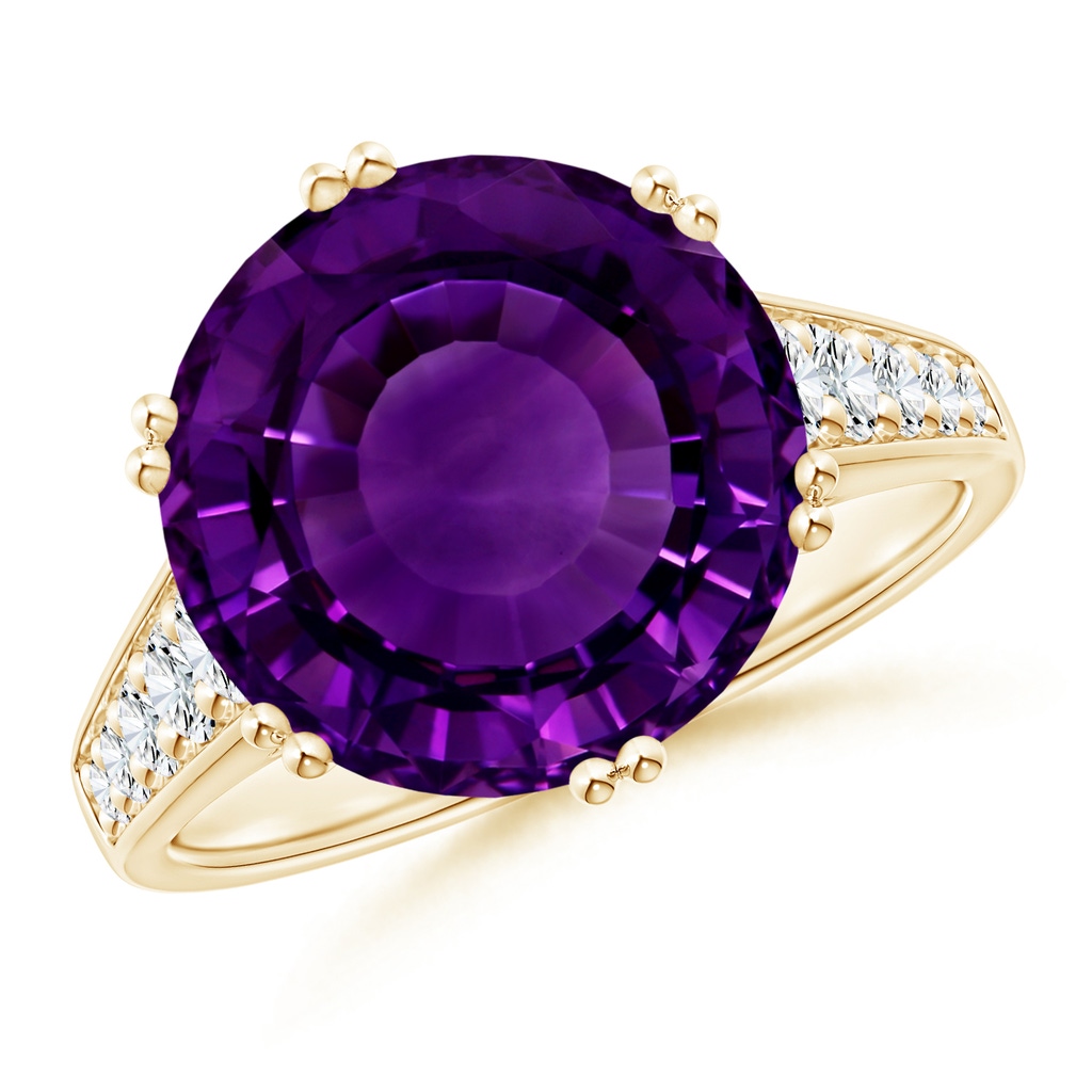 14.79-14.98x8.92mm A GIA Certified Round Amethyst Cocktail Ring with Diamonds in Yellow Gold