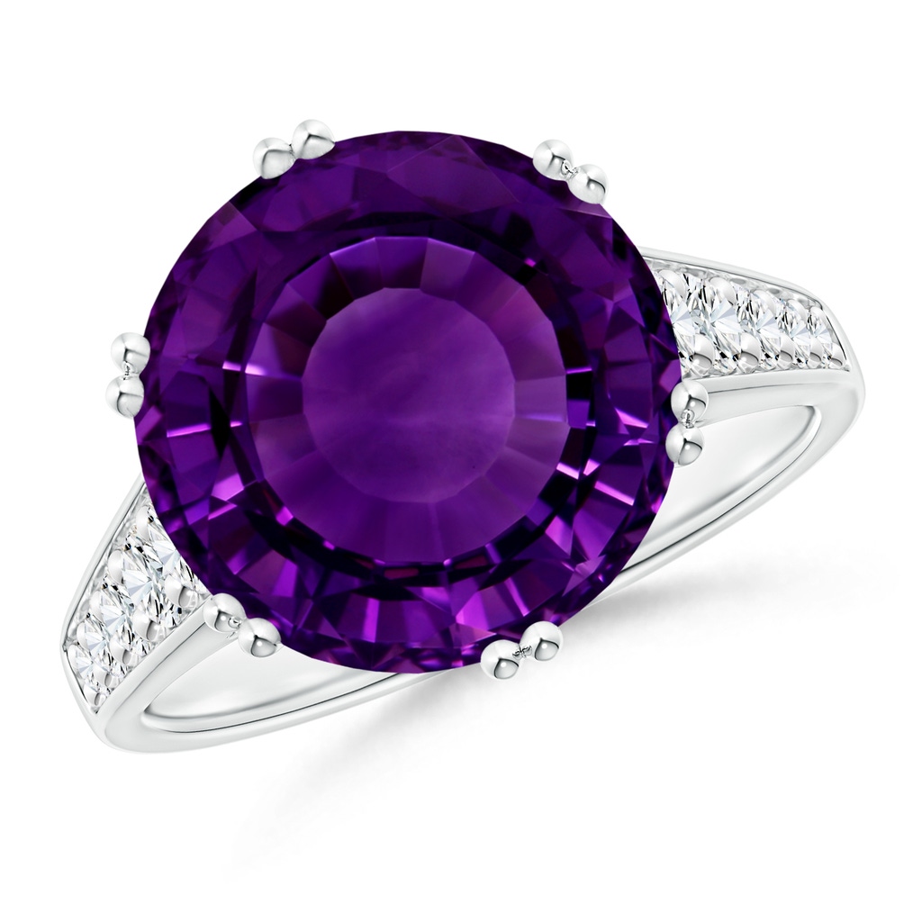 15x15mm A GIA Certified Round Amethyst Cocktail Ring with Diamonds in 18K White Gold 