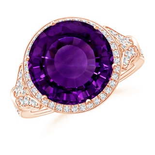 14.79-14.98x8.92mm A GIA Certified Vintage Style Round Amethyst Cocktail Ring in 18K Rose Gold