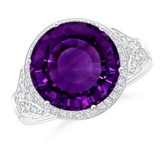 14.79-14.98x8.92mm A GIA Certified Vintage Style Round Amethyst Cocktail Ring in 18K White Gold