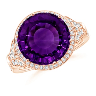 14.79-14.98x8.92mm A GIA Certified Vintage Style Round Amethyst Cocktail Ring in 9K Rose Gold