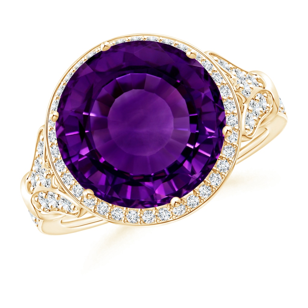 14.79-14.98x8.92mm A GIA Certified Vintage Style Round Amethyst Cocktail Ring in Yellow Gold