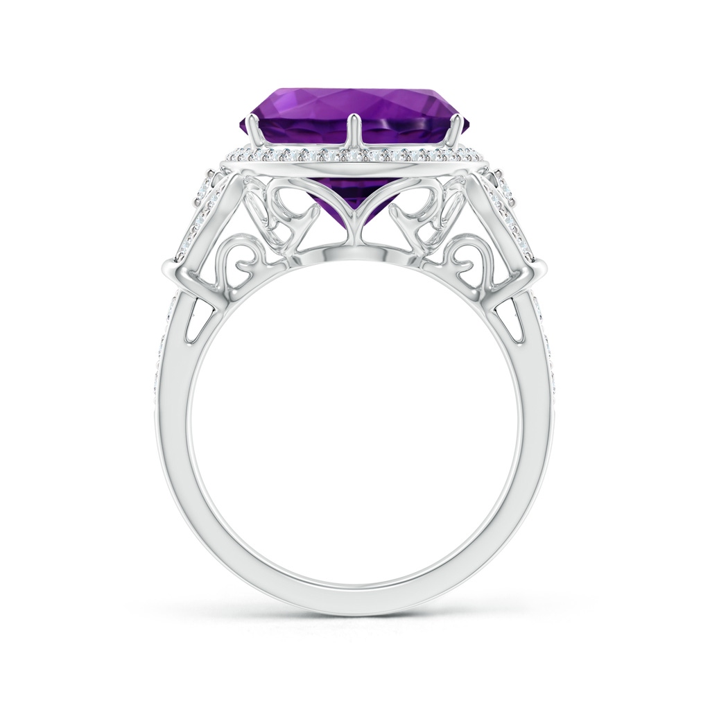 15x15mm A GIA Certified Vintage Style Round Amethyst Cocktail Ring in 18K White Gold Side-1