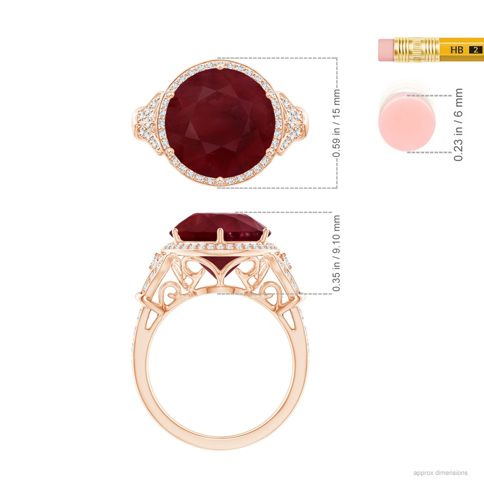 12.01x11.98x5.66mm AA GIA Certified Vintage Style Round Ruby Cocktail Ring in Rose Gold ruler