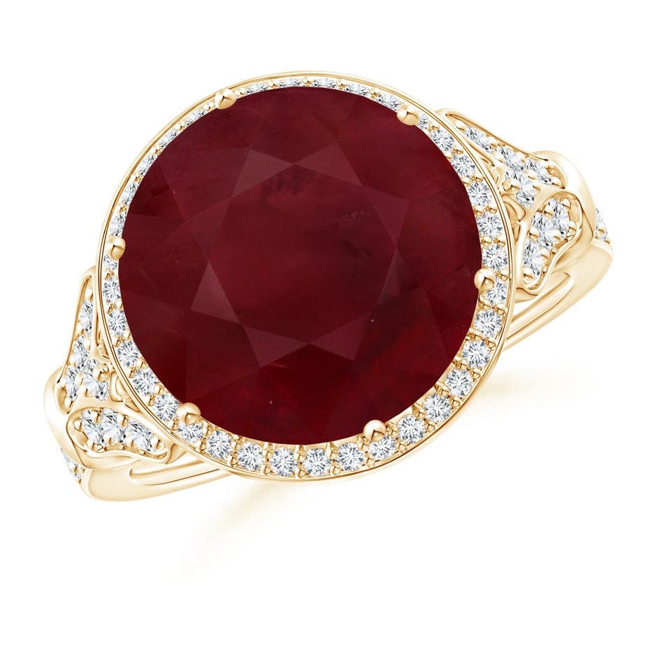 12.01x11.98x5.66mm AA GIA Certified Vintage Style Round Ruby Cocktail Ring in Yellow Gold 