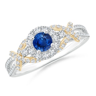 4mm AAA Vintage Inspired Sapphire and Diamond Ring with 'X' Motif in White Gold Yellow Gold