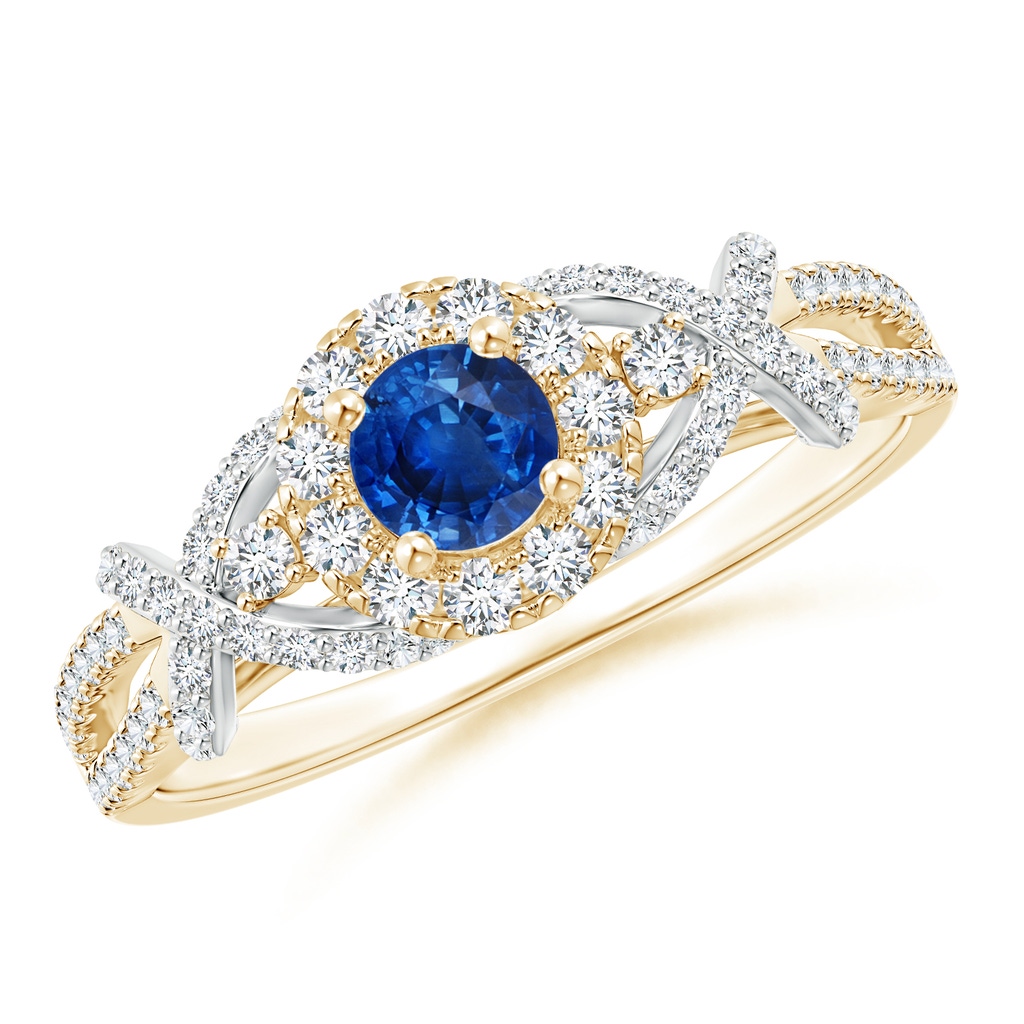 4mm AAA Vintage Inspired Sapphire and Diamond Ring with 'X' Motif in Yellow Gold White Gold