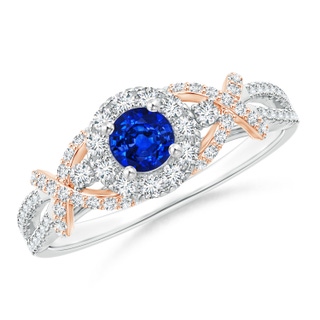 4mm AAAA Vintage Inspired Sapphire and Diamond Ring with 'X' Motif in White Gold Rose Gold