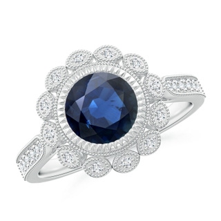 7mm AA Vintage Style Sapphire and Diamond Ring with Latticework in White Gold