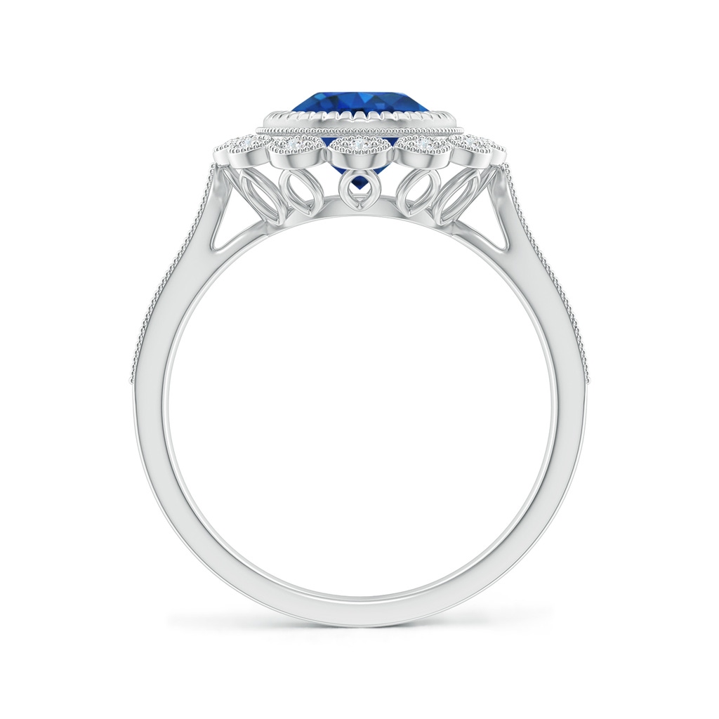 7mm AAA Vintage Style Sapphire and Diamond Ring with Latticework in White Gold Side-1
