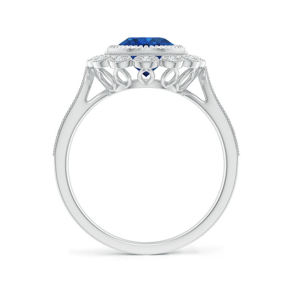 7mm AAA Vintage Style Sapphire and Diamond Ring with Latticework in White Gold side-1