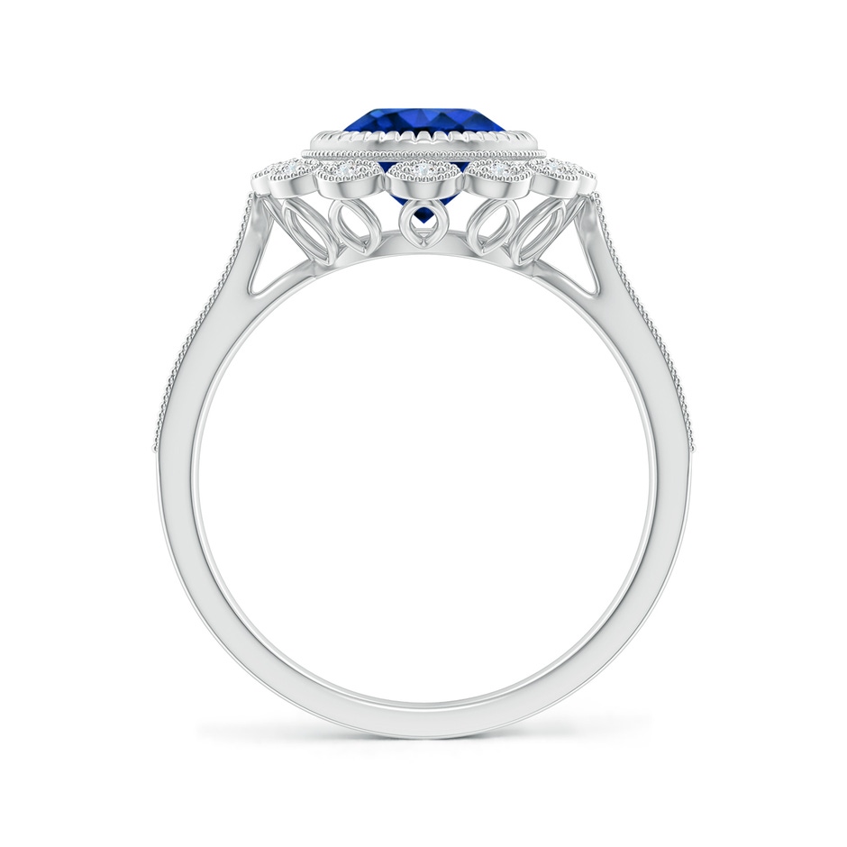 7mm Lab-Grown Vintage Style Sapphire and Diamond Ring with Latticework in White Gold side-1