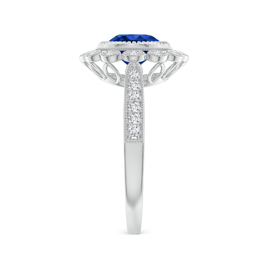 7mm Lab-Grown Vintage Style Sapphire and Diamond Ring with Latticework in White Gold side-2