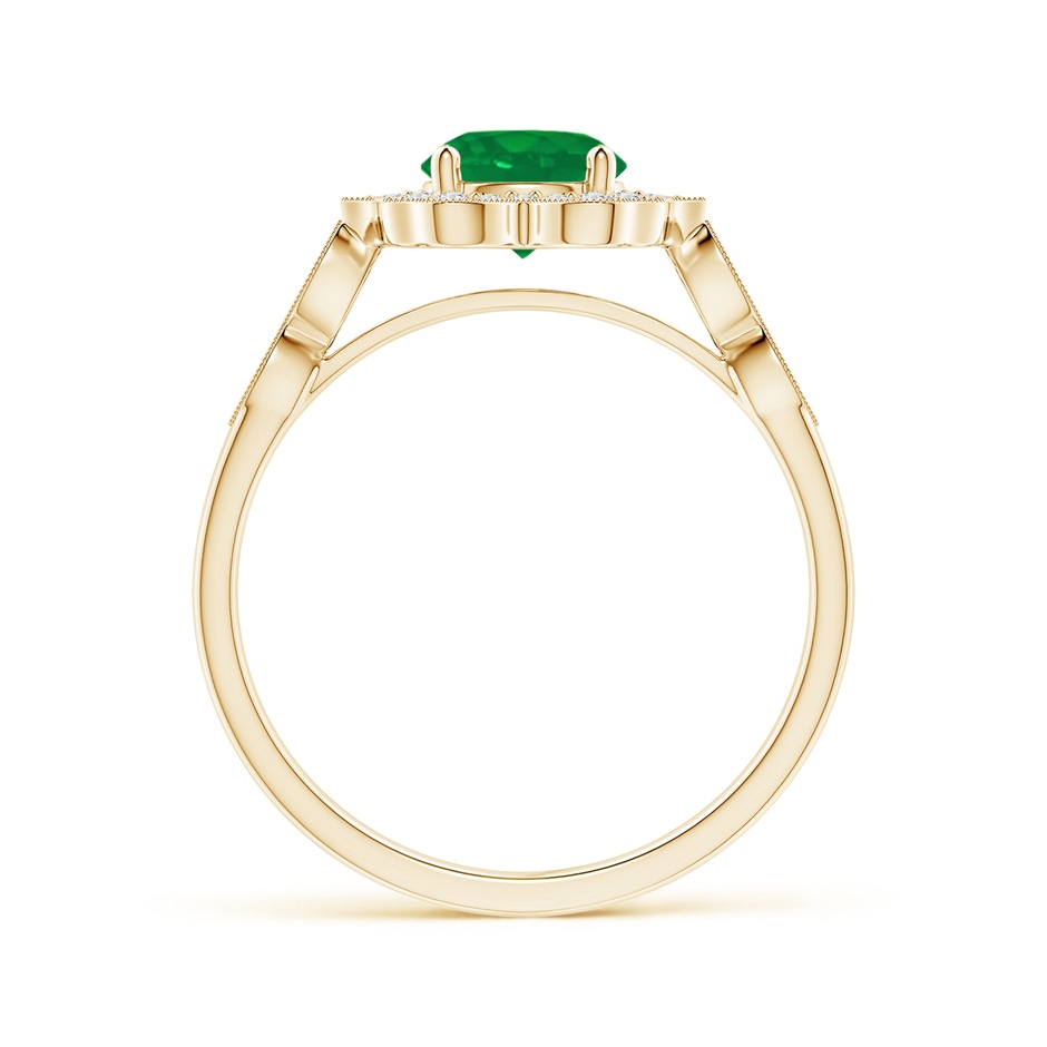 6mm AA Vintage Inspired Round Emerald Ring with Ornate Halo in Yellow Gold side 199