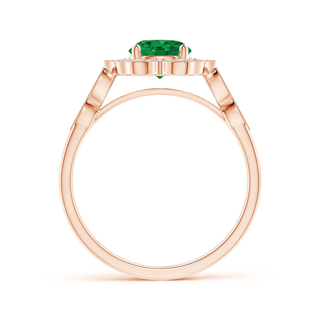 6mm AAA Vintage Inspired Round Emerald Ring with Ornate Halo in Rose Gold - side 199