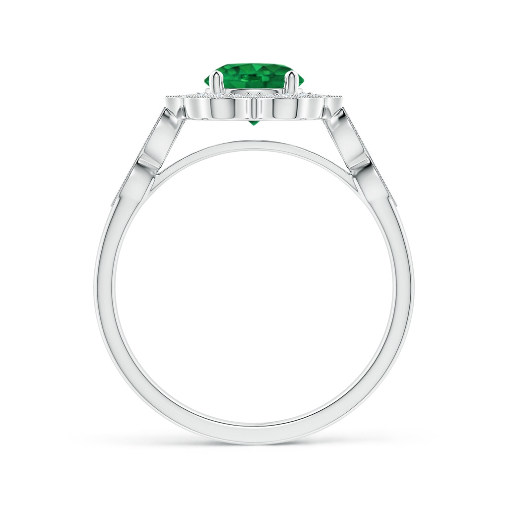 6mm AAA Vintage Inspired Round Emerald Ring with Ornate Halo in White Gold - side 199
